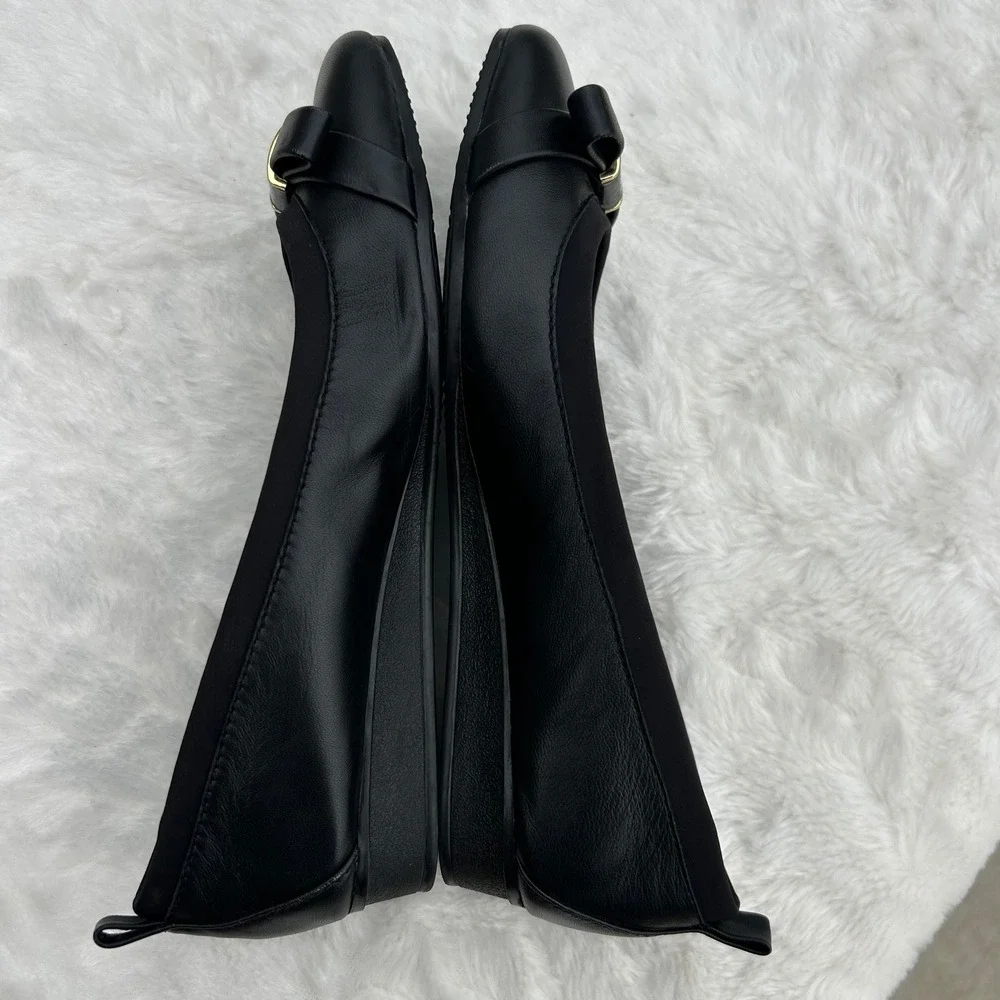 Bandolino Black Leather Slip-On Wedge Flat Bow Comfort Dress Shoes Size 7